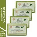 Herbal Khadi NATURAL PURE NEEM SOAP Body Cleanser Revitalizing, Anti Acne, Anti Rash, Improves Skin Texture for Men & Women (Pack of 4) (500 g)