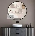 Ali Global Impex - Black Round Wall Mirror I Metal Frame I Modern Design Metal Frame I Bathroom Wash Basin, Bedroom, Drawing Room (Black, 18