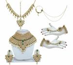 Gyaan Jewels Handmade Gold Plated Copper Bridal Set White, Gold (Girls, Women) Free Size