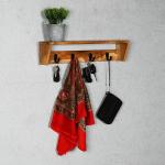 Tejas Craft Woodee Handpainted Wall Mounted Teak Wood Key Holder with Shelf