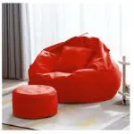 GIGLICK Brand Faux Leather 4XL Bean Bag with Footrest & Cushion Ready to Use with Beans Color- (Red)
