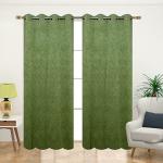 Skirmish Room Darkening Heavy Quality Green Floral Pattern Polyester Long Door Curtains 2.74 x 1.22 m (Skr_Velvet-Green_9ft-2PC)