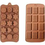 CIAZA Microwave Safe Biscuit and Multi Design Shape Silicone Chocolate Mould 15 Cavity (Pack of 2)