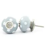 CASADECOR Grey Round Geay Polka Decorative Ceramic Door Knobs for Kitchen Drawer Handles with Hardware Attached (pack of 6)