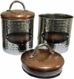 BOXY Stainless Steel Hammered Matthar Canister Set of 2 (Tea, Sugar) , Copper -700ML