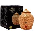 Indian Art Villa Embossed Copper Water Dispenser Pot Matka, Storage13 Liters