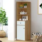 Kawachi Wooden Living Room, Bedroom Corner Cabinet with Drawer Trianguler Side Storage Rack Book Shelf