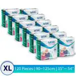 lyfcare Adult Pull -Up Pants Diapers ,Extra Large / XXL-120 Pieces (Pack Of 12, Each 10 Pieces) , Waist Size (90 - 125 Cm | 35 - 54 Inch)