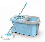 KOLORR EASY CLEAN Mop Bucket with 1 Extra Refill, Sky Blue Deep-Cleaning Microfiber Spin Mop & Bucket for 360 Degree Household Floor Cleaning for Household / Office / Showroom / Hotels / Hospitals
