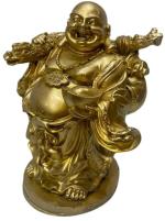 HINDUSTAN HEALTH & WELLNESS SOLUTION POLYSTONE/Marble DUST SHOWPIECES Royal Golden Standing Laughing Buddha Table Top 6.5 x 5.5
