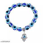 CAMBAY GEMSTONE Eye Hamsa Blue Beaded Hand of Lucky Evil Eye Bracelet for Protection and Blessing