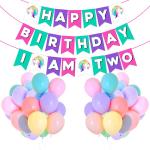 Zyozique Unicorn 2nd Birthday Decorations for Girls -27 Pcs Unicorn Party Supplies Kit Included - Happy Birthday Banner,I Am Two Banner & Pastel Balloons