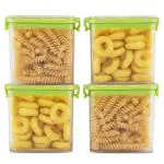 Clik n Seal BPA Free Plastic Air Tight Kitchen Storage Container Jars Green Cap Set of 4 Each 750 ML