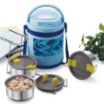 Magnus Pride 3 Deluxe Round Stainless Steel Insulated Lunch Box (750 ml)(Blue)