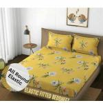 MEXICOT || Supersoft Premium Cotton Elastic Fitted Bedsheets with 2 King Size Pillow Covers | Double Bed with All Around Elastic