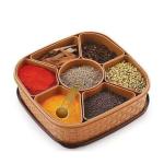 PLIZZO KITCHENWARE Plastic Square 7 Sections Multipurpose Masala Rangoli Dabba Box Set, Spice Box Set - Brown (Masala Box - 7 in 1)