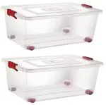 Nakoda Multipurpose Plastic Rectangular Storage Container Box with Wheel | Stackable Toy Box with Lid & Handle (16 Ltr / Pack of 2 / Transparent)