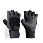 SERVEUTTAM Leather Gym Gloves for Men with Wrist Support Band for Weight Lifting and Exercise (Free Size,Black) (Leather Black)