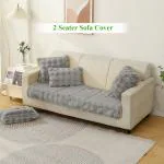 HOKIPO Premium Faux Rabbit Fur Anti Slip Sofa Cover Mat, 2 Seater, Cool Grey (AR-5013-GRY*1)