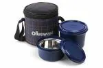 Oliveware Cleo Microwave Safe Leak Proof 2 Stainless Steel Full Meal Containers with Insulated Fabric Bag (Blue)