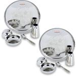 LIMETRO STEEL Pack of 10 Stainless Steel Stainless Steel High Quality Lazer Made in india Mirror Finish set of 10 pcs (2 Dinner Plates,2 Halva Plates, , 2 Bowl/ Wati, 2 Glasses, 2 Spoons,) Steel Dinner Set Dinner Set (Steel, Microwave Safe)