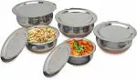 LIMETRO STEEL Dishwasher Safe Silver Stainless Steel Handi with Lid 0.5, 0.75, 1, 1.5 and 2 L (Pack of 5)