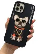 TREEMODA Nimmy 3D Embroidery Leather Black Swag Dog Back Case Compatible with iPhone 13 Pro .