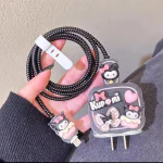 Sunny Fashion Compatible with iPhone Cute Charger Case Cover | Cartoon Character Silicone Charger Case Cover for 18-20W 360 Degree Full Protection Cover (karumi Black)