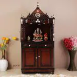 DZYN Furniture Divine Palace Large Floor Rested Pooja Mandap with Door (Brown Gold)