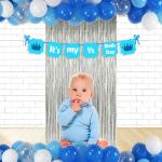 Untumble Half Birthday Decorations for Baby Boy Six Month Birthday Celebration with Blue Its My 1/2 Birthday Banner, Silver foil Curtain, Blue & White Balloons and Arch Tape (Blue Pack of 53)