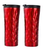 Baskety 500ml Stainless Steel Wine Tumblers, Insulated Wine Tumbler, Double Wall Insulated Wine Glass (Red, Pack of 2)