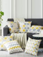 Elementary Fine Polyester Cushion Covers Nordic Theme Pack of 6 - Yellow & Grey (18 x 18 inches)