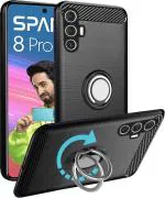 Unistuff Back Case Cover for Tecno Spark 8 Pro with Magnetic Kickstand | Premium Matte Finish | Camera Bump Protection | Rubberized Ring Cover - Night Black, 76954