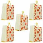 CARRY CLOUD Non-Woven Autumn theme Stitched Fabric Reusable Grocery Shopping Goodies Bag Promotional Bag for Gift Bag Wedding Bags 13 * 15 * 5Inch (PACK OF 5) (IVORY AUTUMN THEME STIITCHED) | Off White
