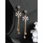 Priyaasi Rose Gold Brass Rose Gold Plated Floral Tassel Drop Earrings For Women (Pack Of 2)
