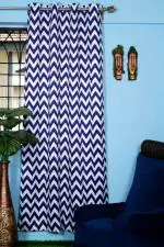 Parada Online White, Navy Blue Printed Polyester Zig Zag Design Window, Door Curtain 7ft (Pack of 2)