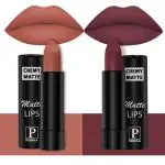 PERPAA Creamy Matte Lipstick Combo Set Of 2 Bright Long Stay Intense Color 3.5gm Each|Caramel,Tan Red