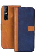 Clickaway Flip Cover for Vivo V15 Pro Genuine Leather With Viewing Stand & 3 Card Holder (Antique Double Shade) Multi-Coloured