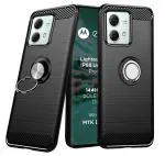 Unistuff Back Case Cover for Motorola Moto Edge 40 Neo with Magnetic Kickstand | Premium Matte Finish | Camera Bump Protection | Rubberized Ring Cover - Night Black, 78459