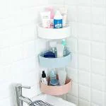SHOPITECH Round Corner Kitchen Bathroom Shelf Self-Adhesive Sticker Hooks Multipurpose Wall Holder Bathroom Storage Rack Box Strong Shower Rack Shelf Plastic Wall Shelf (Number of Shelves - 3, White)