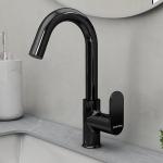 Plantex Pure Brass ORN-212 Kitchen Sink Cock (High Arch 360 Degree Swivel Spout)/ Bathroom Basin Tap with Teflon Tape (Black Glossy Finish)