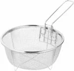 Kruvad Round Fry Basket Deep Fry Basket Round Wire Mesh Fry, French Chips Frying Basket Serving Food Presentation Tableware with Folding Handle for Kitchen Frying