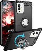 Unistuff Back Case Cover for Infinix Note 12 Turbo with Magnetic Kickstand | Premium Matte Finish | Camera Bump Protection | Rubberized Ring Cover - Night Black, 76872