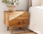 SMAART CRAAFTS Carving Solid Wood Bedside Table: Premium Design with 2 Drawers - Nightstand cum Side Table for Bedroom, Home & Kitchen - Pure Mango Wood with Natural Finish