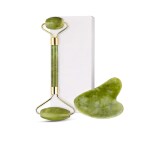 Queue ade Roller with Jade Stone for Face, Double Rollers Antiaging Face Eye Neck Foot Massage Tool, Stimulating Blood Flow Roller Massager Stone
