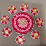 vaSun ALWAYS TOGETHER Artificial Flower Rose Rangoli, Pearls Diya Tealight Rangoli Floating/Non Floating Festive Decor (Set of 9 Holder and 9 Candles Diyas