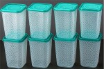 Qtrix Pet Bottles / Container / Grocery Jars | Stackable & Transparent & Unbreakable | Pack of (Blue 8-Pcs)