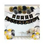 Festiko Retirement Royal Black Gold Latex Balloons Happy Retirement Banner Sparkling Silver Mylar Foil Balloons Pom Flowers Confetti Balloons Grand Supplies Kit, Black And Gold