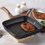 Vinod Zest Plus Non-Stick Die Cast Grill Pan - 24 cm (5mm Thickness) with Wooden Handle | Induction
