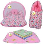 Kwitchy New Born Baby Boy's & Baby Girl's Bedding Combo Mosquito Net Bed Sleeping Bag & Plastic Sheets Set